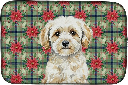 Caroline's Treasures Maltipoo Christmas PoinsettIas Dish Drying Mat Absorbent Dish Drying Mat Pad for Kitchen Counter Dish Drainer Mat for Countertop, 14 x 21", Multicolor