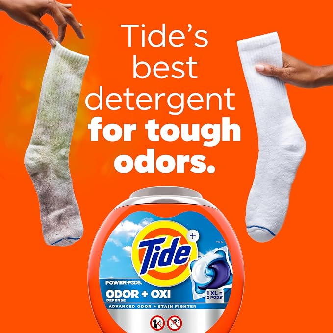 Tide Odor Defense + Oxi Laundry Detergent Pacs, Original Scent, 18 Count, Advanced Odor + Stain Fighter, laudry soap washing detergent pacs (Pack of 4)