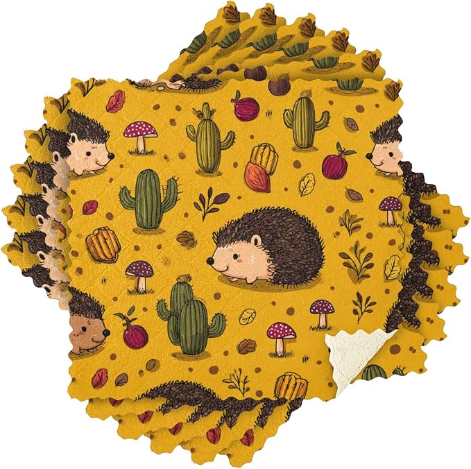 Hedgehogs Cactus Orange Kitchen Towels Dish Cloths Set of 6 Microfiber Cleaning Cloths for Cars Super Absorbent Machine