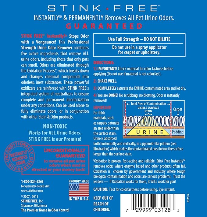 Pet Urine Odor Eliminator and Remover for Cat and Dog Urine, Oxidizer Based Pee Cleaner Destroyer for Carpets, Rugs, Mattress, etc. 128 Oz (1 Gallon)