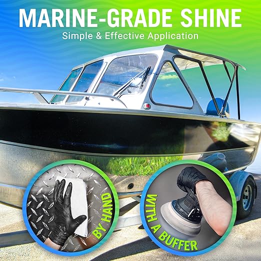 Marine Aluminum Polish, Boat, Pontoon, Jon, and Canoe, Aluminum Restorer, Brightener Cleaner Treatment, Semi-Chrome Metal Protectant