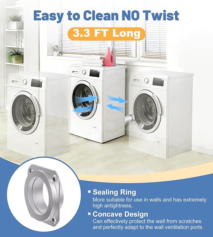 Magnetic Dryer Vent Coupling Connector Kit - DV180 Airtight Seal, Quick Magnetic Connect/Disconnect, Includes 4" Extendable Flexible Duct Hose, 2 Clamps, Screws - Easy Install & Lint Cleaning (silver)