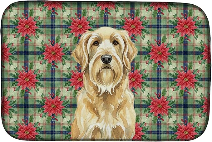 Caroline's Treasures Wheaten and Tan Otterhound Christmas PoinsettIas Dish Drying Mat Absorbent Dish Drying Mat Pad for Kitchen Counter Dish Drainer Mat for Countertop, 14 x 21", Multicolor