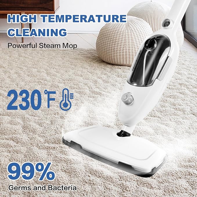 Steam Mop Cleaner 10-in-1 with Convenient Detachable Handheld Unit, Laminate/Hardwood/Tiles/Carpet Kitchen - Garment - Clothes - Pet Friendly Steamer Whole House Multipurpose Use