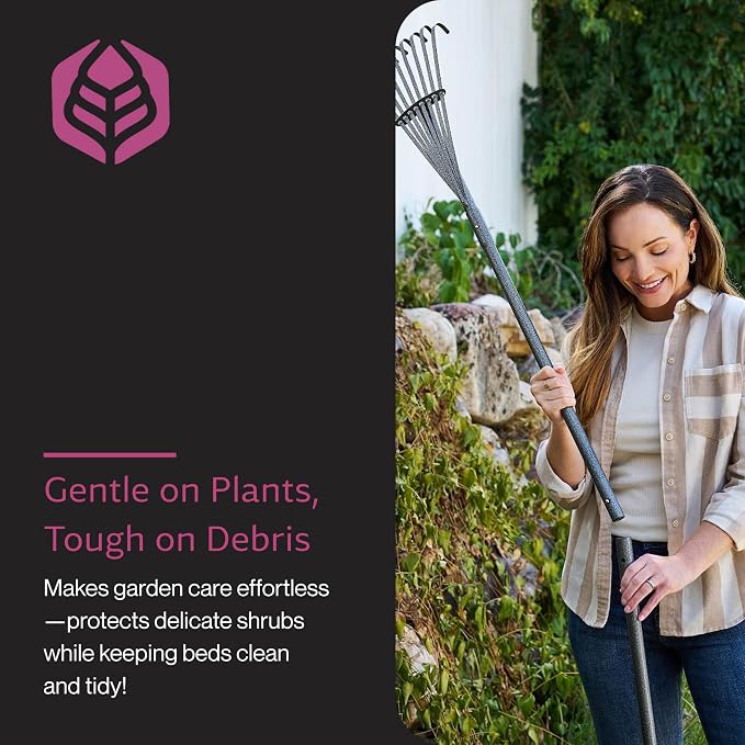 Yard Butler ILT-8 World’s Greatest Rake 8” Wide Shrub Rake Garden Rake for Lawncare - Convenient Garden Cleaning Accessory - Lightweight Wooden Handle - Steel Tines - Easy to Maneuver