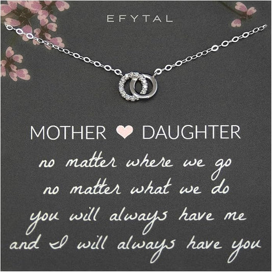 EFYTAL Mother Daughter Necklace, 925 Sterling Silver Mom Daughter Gifts, Mom Necklace for Women, Mother of the Bride Gifts