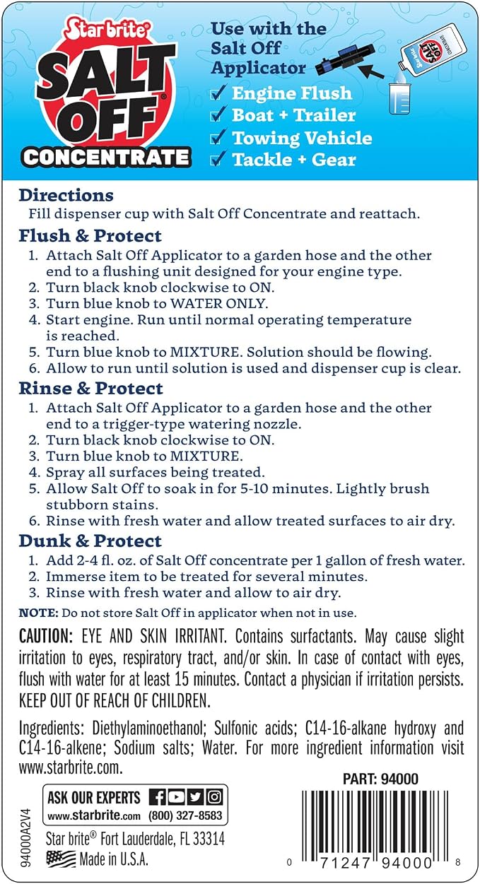 STAR BRITE Salt Off Kit Applicator & 32 OZ Concentrate for Marine Engine Flush & Salt Removal on Boats, Trailers, Fishing Gear, Dive Equipment, and More