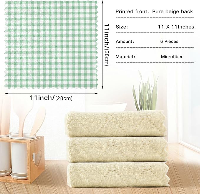 Green Checkered Kitchen Towels Dish Cloths Set of 6 Microfiber Cleaning Cloths for Cars Super Absorbent Machine