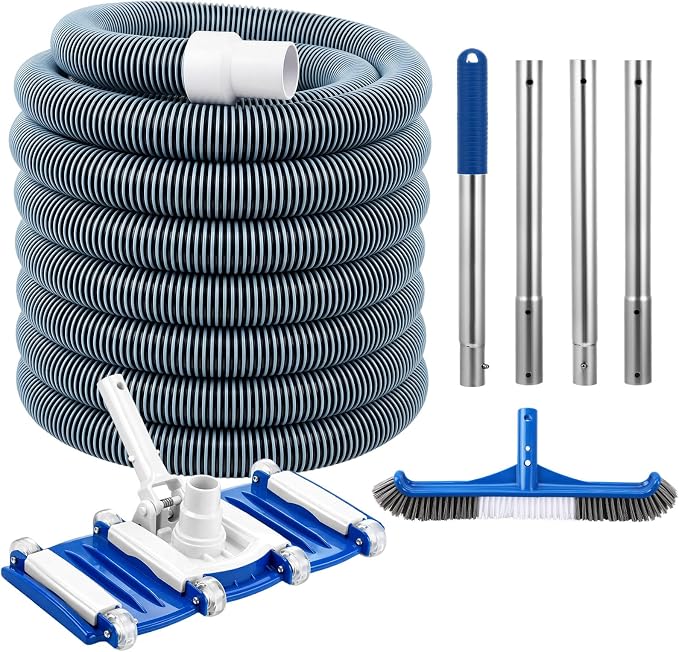 4 Pcs Swimming Pool Cleaning Kit Including Pool Vacuum Head with 1-1/2" x 30 ft Hoses Flexible Head with Bristles Wheel and Pole 14 '' Cleaning Brush for Inground Above Ground Cleaner