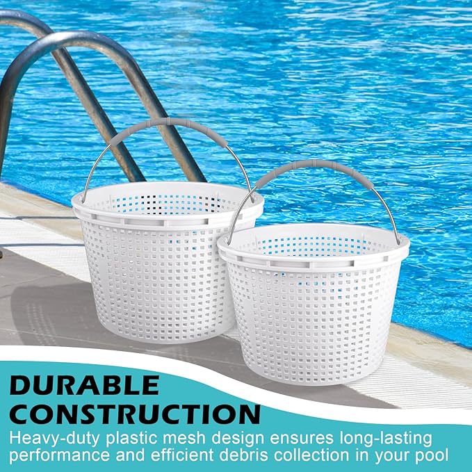 Pool Skimmer Basket for Inground Pool Compatible with Pentair U-3 Skimmer Basket 08650-0007 and Hayward SP1070 Pool Basket Stainless Steel Handle Rubber Grip & Built in Weighting White 4 Pack