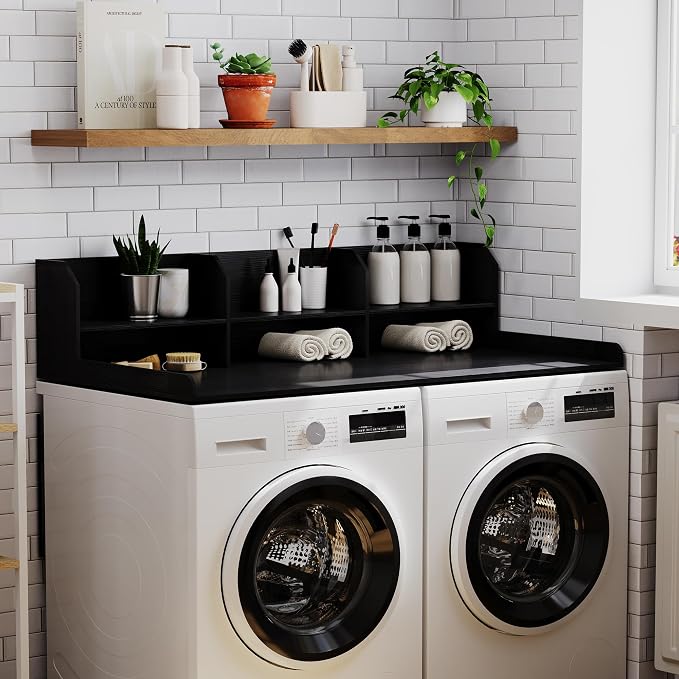 ChooChoo 2-Tier Washer Dryer Countertop with Adjustable Shelf, Spacious Laundry Room Storage for Folding Clothes and Efficient Organization, Black