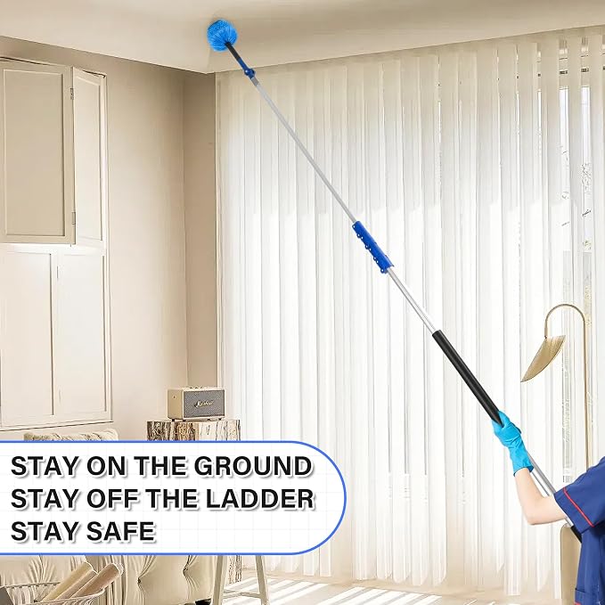 Cobweb Duster with 6-24FT Extension Pole, Webster Cobweb Duster with Telescopic Aluminum Pole, Spider Web Brush for Outdoor & Indoor Cleaning