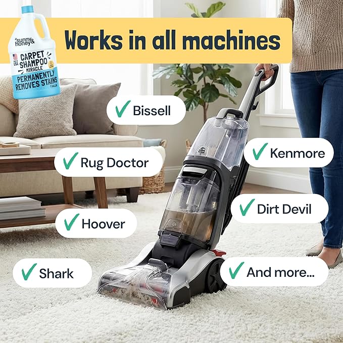 Sunny & Honey Heavy Duty Carpet Cleaner Solution for Machines - Powerful Stain and Surface Odor Eliminator For New and Deep-set Pet Messes - For Rugs, Couches and Upholstery (1 Gallon, Fresh Summer)