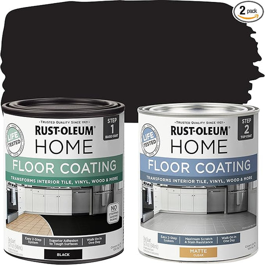 Rust-Oleum 367597 Home Interior Floor Coating Kit, Matte Black 1 Quarts (Pack of 2)