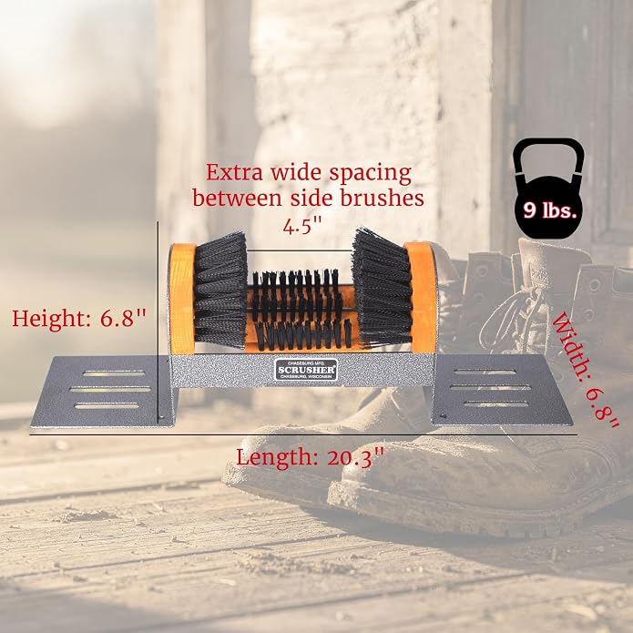 Scrusher Big Boot Cleaner - Extra Wide Heavy Duty Boot Scrubber Brush Weather Resistant Steel Frame Made in America