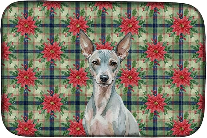 Caroline's Treasures American Hairless Terrier Christmas PoinsettIas Dish Drying Mat Absorbent Dish Drying Mat Pad for Kitchen Counter Dish Drainer Mat for Countertop, 14 x 21", Multicolor