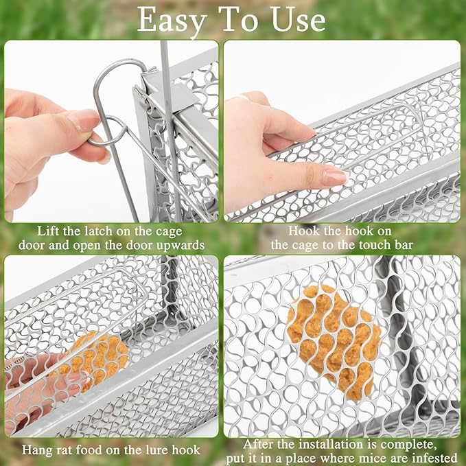 Qualirey 2 Pcs Humane Rat Trap Chipmunk Rodent Mouse Squirrel Trap 9.1 x 4.5 x 4.5 Inches Live Animal Mouse Voles Hamsters Live Cage Rat Cage for Mice Easy to Catch and Release (Silver)
