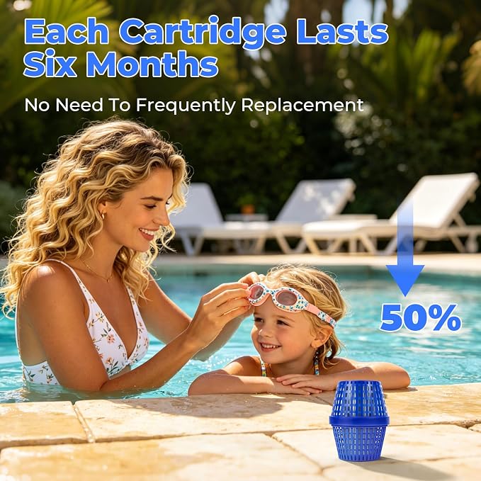 Pool Cartridge for 7.5k-20k Gallons Swimming Pools, Typically Completes Transformation Within 24–72 Hours, Lasts up to 6 Months, Blue