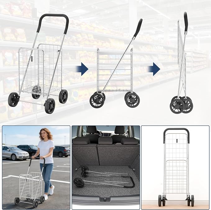 Whitmor Utility Shopping Cart - Durable Folding Design for Easy Storage, Model Number: 6250-4997-2-SIOCA