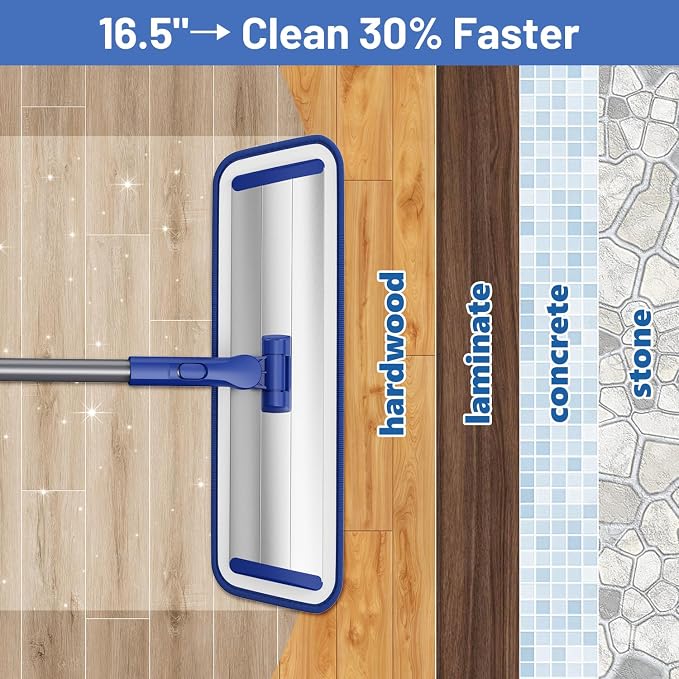 Microfiber Flat Mop for Hardwood Floors | 4 Washable Pads, 55" Professional Stainless Steel Handle, 360° Swivel, Wet/Dry Use for Tile, Laminate, Vinyl, Wall.