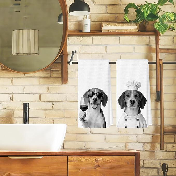 Funny Beagle Kitchen Towels Set of 2, Dog Kitchen Bar Accessories, Dog Chef Gifts for Women Decorative Hand Towels for Kitchen Decor, Beagle Lovers Owner Gifts Dish Tea Towel, 16x24 Inch