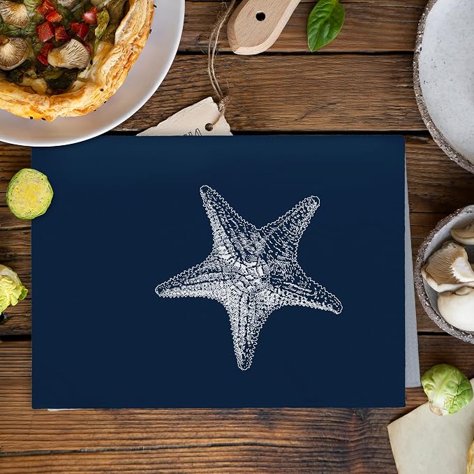 Coastal Starfish Beach Decor Dish Hand Tea Towels for Bathroom Kitchen, Blue Starfish Ocean Nautical Beachy Bathroom Decor, Coastal Nautical Kitchen Towels and Dishcloths Sets of 2, 16x24Inch