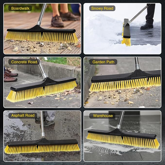 24" Push Broom,Masthome Industrial Broom with Stiff Bristles,Outdoor Broom Heavy Duty and 55" Long Handle,Heavy Duty Broom Brush for Garage Yard Patio Warehouse Concrete Floor Cleaning