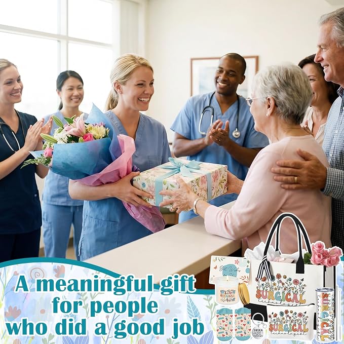 Patelai 7 Pcs Surgical Tech Gifts for Women, Surgical Technologist Graduation Appreciation Gift Box Thank You Doctor Gifts Set with 20oz Tumbler Canvas Tote Makeup Bag for Technology Staff