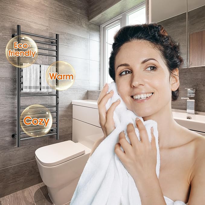 Paraheeter Poloma 45.3"(L) x 19.5"(W) Wall Mounted Towel Warmer, Heated Towel Racks for Bathroom, Towel Dryer Heater, 16-Bars Black, CSA Certified
