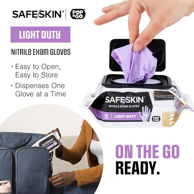 SAFESKIN Nitrile Disposable Gloves Bundle, 100 Count (2 Packs of 50) – Light & Medium Duty, Medium Size, Powder Free Gloves for Food Handling, Cleaning & First Aid