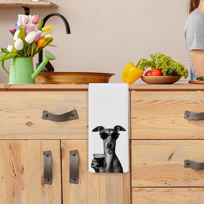 Funny Whippet Beer Kitchen Towels, Gifts for Dog Wine Lovers, Bar Accessories Dish Tea Towels for Kitchen, Dog Owners Housewarming Gift Decorative Hand Towel 16x24 Inch