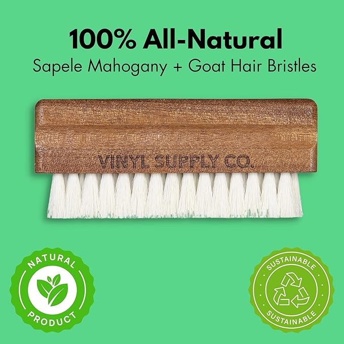 3-in-1 Ultimate Vinyl Record Cleaning Kit 100% All-Natural Sapele Mahogany Wood Vinyl Cleaning Kit - Goat Hair Vinyl Record Brush, Velvet Brush Pad, & Stylus Brush Cleaner