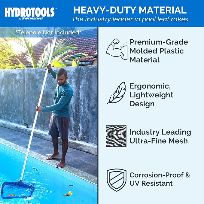 SWIMLINE HYDROTOOLS 8040 Leaf Net For Inground Above Ground Pool Pond | Extra Large Skimmer Net Cleaning Tool & Ultra Fine Deep Mesh Bag | Durable Reinforced Plastic Frame | For Debris Bugs Pickup