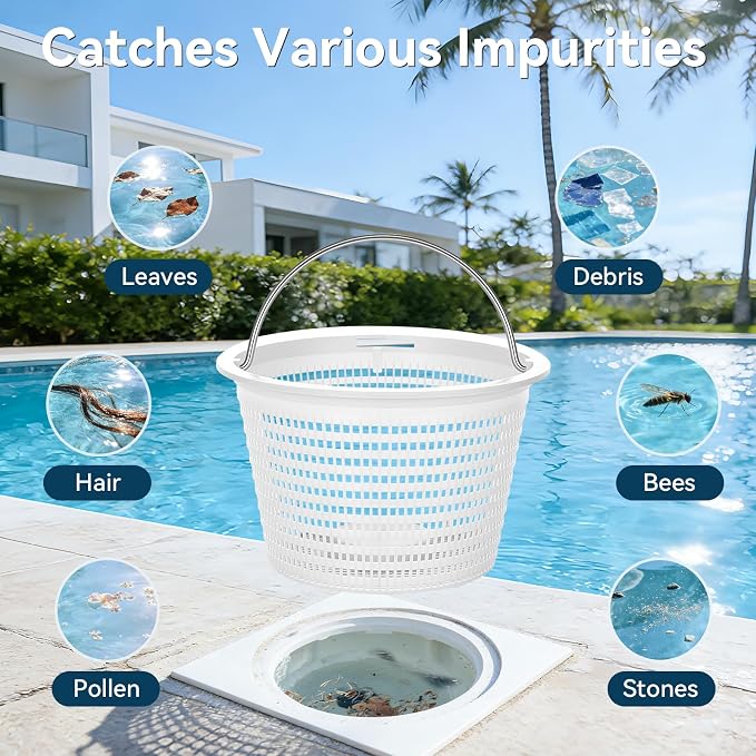2-Pack Weighted Pool Skimmer Basket for Inground Pools, Heavy Duty Filter Basket with 316 Stainless Steel Handle, Replacement for Hayward SP1070/SP1070E & Pentair U-3