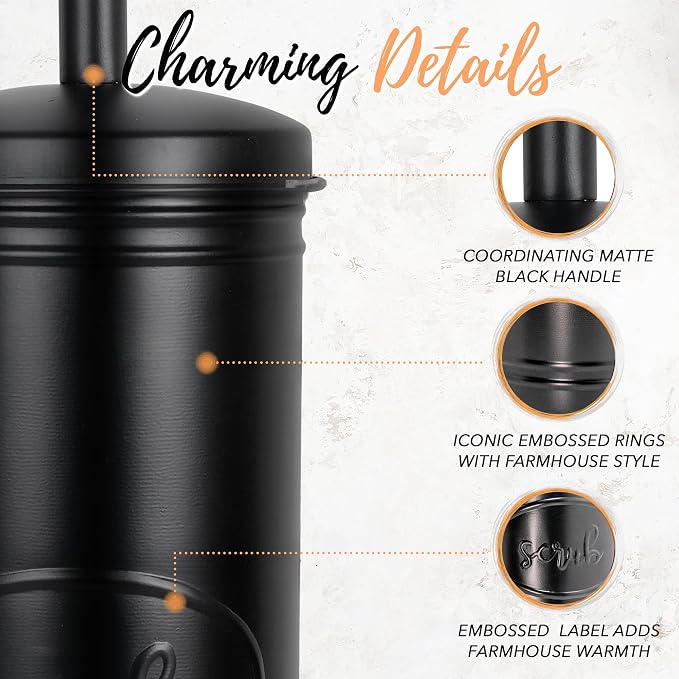 Autumn Alley Black Toilet Bowl Brush and Holder Set, Covered Bathroom Toilet Brush for Modern Farmhouse Bathroom Decor, Standing Rustic Toilet Brush with Holder, Bathroom Decor Sets, Matte Black
