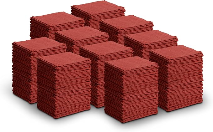 Cotton Shop Towel – Multipurpose Cleaning Cloths (14" x 12" - Pack of 500 - Red) Reusable Shop Rags for Automobiles, Industrial, Restaurants, Garage, and Homes
