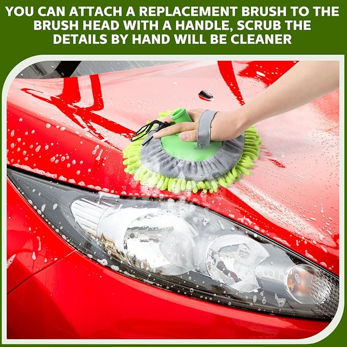 Tallew 5 Pcs Car Wash Mitt Kit, Car Clean Brush Not Included, Microfiber Mitt Clean Detail Cleaning Tools Truck Washing Chenille Scratch Replacement Kit for Auto RV Pickup Bus (Green)