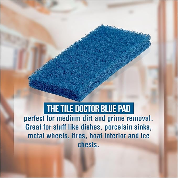 Scrub Doctor 6-Pack of 10 x 4.5 x 1 in. Large Blue Scrub Pads and Scrub Pad Holder Scrub-HLD-L-BLU-6, All-Purpose Kitchen Scrub Pads for Dishes, Porcelain Sinks, Tile, Metal Wheels, Tires, and Boats
