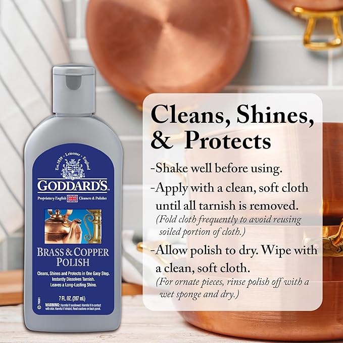 Goddard's Copper & Brass Polish, Copper Cleaner & Brass Cleaner for Long-Lasting Shine, Metal Polish for Pewter, Chrome & More, Metal Polishing Compound (7oz)