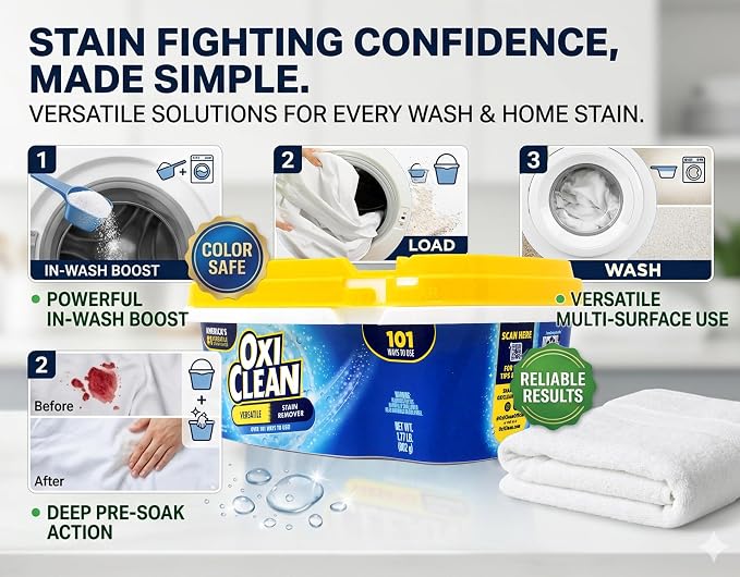 OxiClean Versatile Stain Remover, Over 101 Uses, Chlorine-Free, For All Machines, 1.77 lb (Pack of 2)