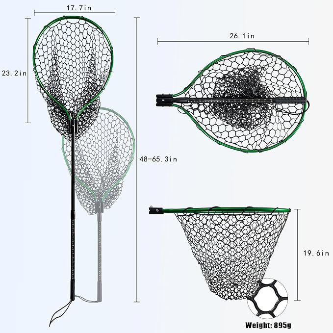 Large Fishing Net with Handle High Strength Landing Net Long Telescoping Rubber Fish Net Extendable Dip Net for Fishing Ideal for River Angling Pier Boat