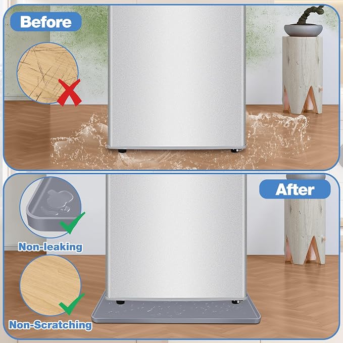 ToLanbbt Mini Fridge Silicone Mat, 20" x 20" x 0.6" Mini Fridge Drip Tray Under Refrigerator Mat Carpet Floor Protector, Leak-Resistant Portable AC Pan for Washing Machine Dishwasher Dryers, Gray