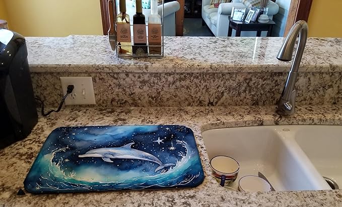Caroline's Treasures Dolphin in a Starry Sea Dish Drying Mat Absorbent Dish Drying Mat Pad for Kitchen Counter Dish Drainer Mat for Countertop, 14 x 21", Multicolor
