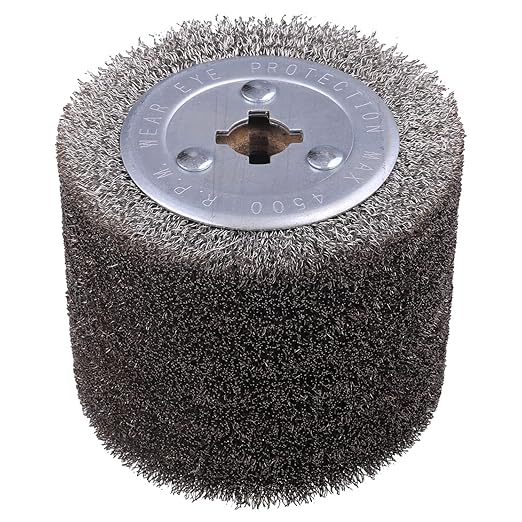 4.7" x 4" Stainless Steel Wire Brush Drum Surface Conditioning Tool, Drawing Wheel Wire Wheel Burnishing Tool for Metal Surface Polishing Grinding Removing Rust-3/4 Quad Keyway(0.3 mm Wire)