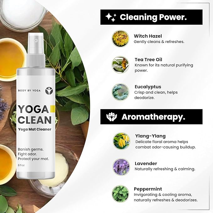 Yoga Clean – Eco-Friendly Yoga Mat Cleaner & Deodorizing Spray | Neutralizes Sweat & Odor to Protect Your Mat | 8 oz Plant-Based Formula, Spa-Like Scent, Made in the USA
