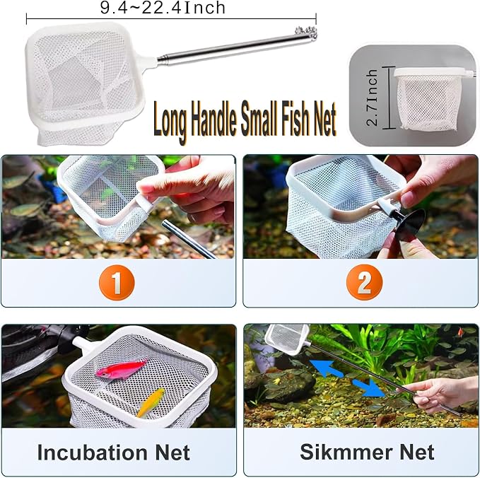 Carefree Fish Aquarium Gravel Cleaner 15~30In with 6Ft Water Hose Fish Tank Water Changer Sand Vacuum with Skimmer Net and Long Handle Sponge Brush Algae Scraper