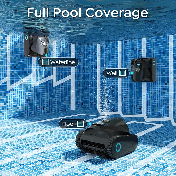 C1 Cordless Robotic Pool Cleaner with 180Mins, Wall Climbing & Waterline Cleaning, Long Runtime, Dual Layers, Automatic Pool Vacuum with APP, Multi Cleaning Modes and Paths, Obsidian