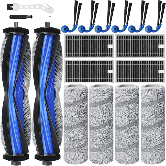 X11 Replacement Parts for Ecovacs Deebot X11 OmniCyclone X11 Pro Omni X11 Pro X11 /T80s/ T80s Omni Vacuum Robotic Parts with 2 Roller Brush,4 Mop,4 HEAP,6 Side Brushes,1 Screwdriver,1 Brush