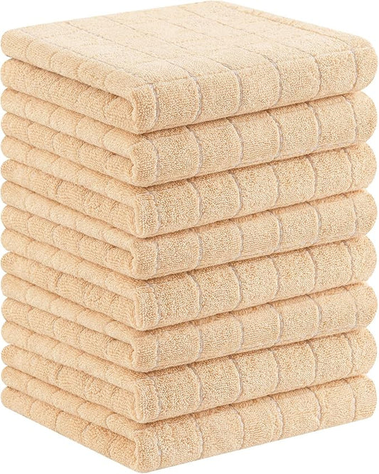 Homaxy 100% Cotton Terry Kitchen Towels(Apricot, 13 x 28 inches), Checkered Designed, Soft and Super Absorbent Dish Towels, 8 Pack