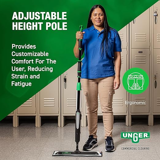 Unger Commercial Excella 18" Starter Cleaning Kit - Straight Floor Mop with Height Adjustable Pole and Refillable Dispensing Bottle - EFHC2
